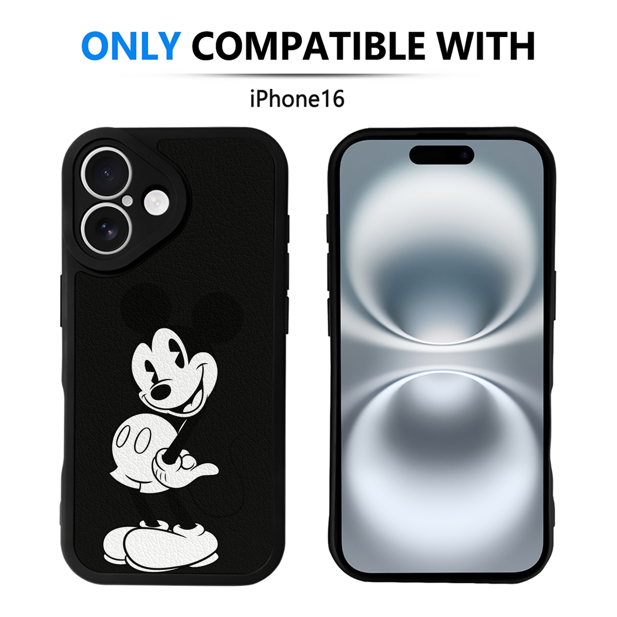 （画像用） ミッキーマウス Mickey Mouse 【iPhone 16シリーズ対応】シリコンスマホケース（レザー調） 材質：シリコン